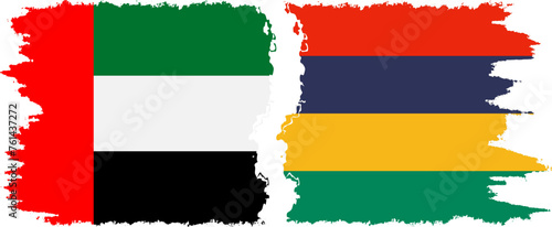 Mauritius and United Arab Emirates grunge flags connection vector