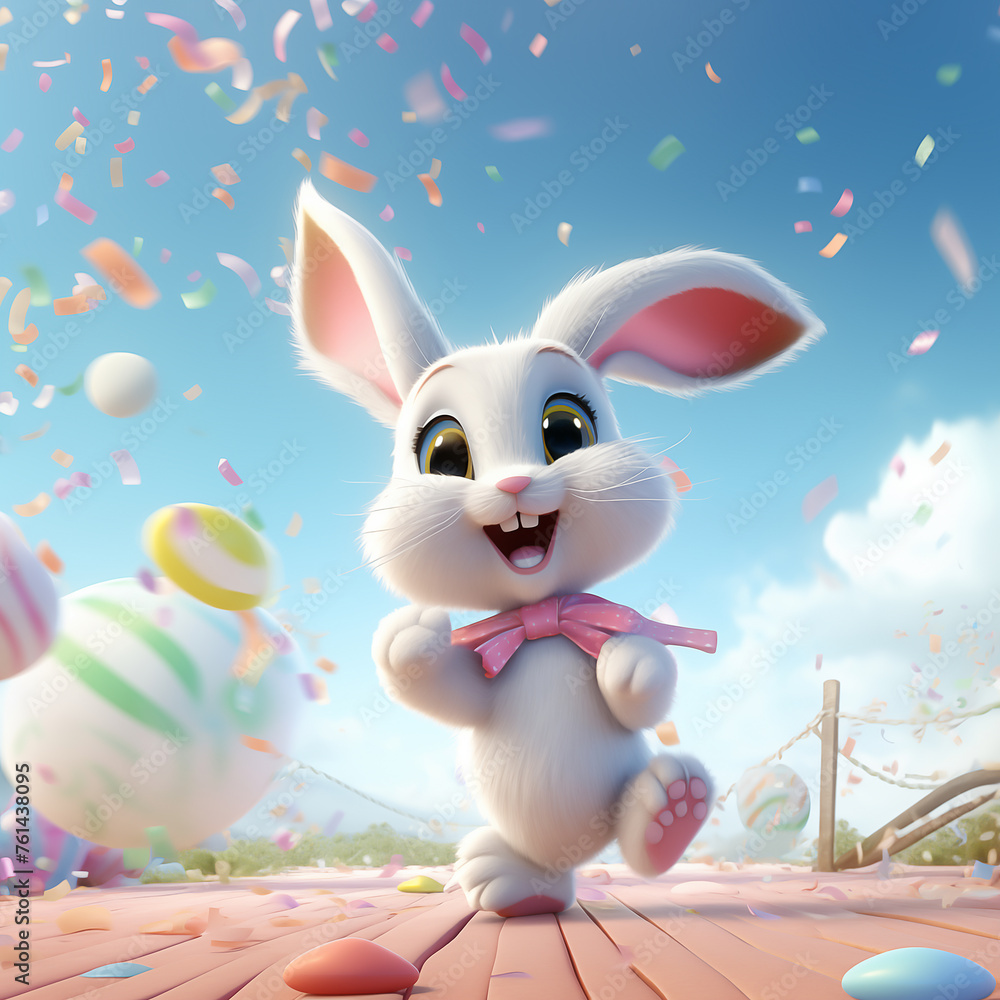 A cute and childlike 3D animation of bunny, incorporating elements of fantasy or romance. Digital art A cute and childlike 3D animation of bunny, incorporating elements of fantasy or romance. Digital art