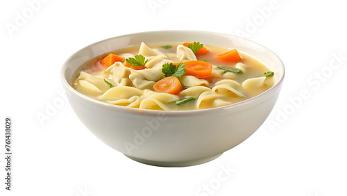 White bowl of chicken noodle. isolated on transparent background.