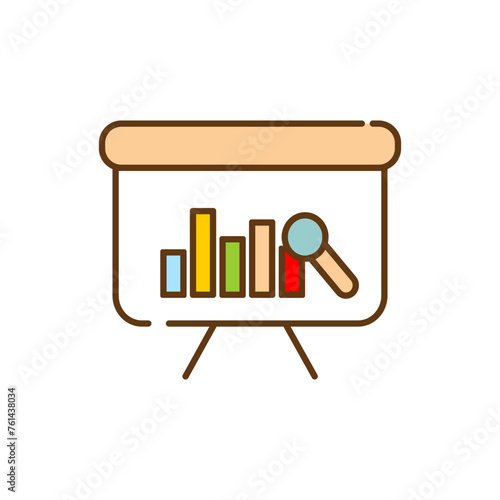Colorful Bar Chart and Magnifying Glass Icon.Presentation Icon