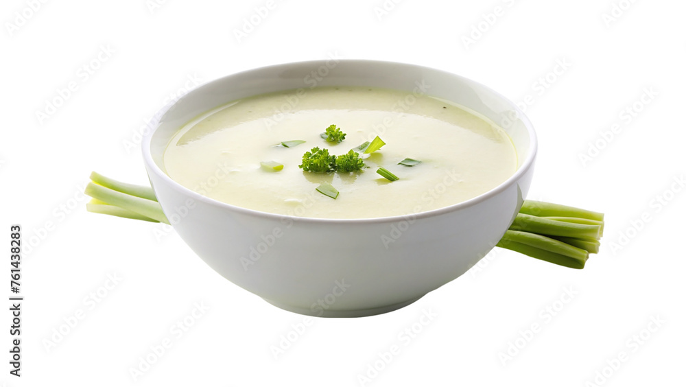 White bowl of creamy leek. isolated on transparent background. White bowl of creamy leek. isolated on transparent background.