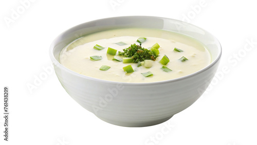 White bowl of creamy leek. isolated on transparent background.