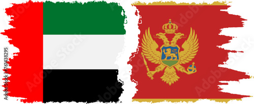 Montenegro and United Arab Emirates grunge flags connection vector