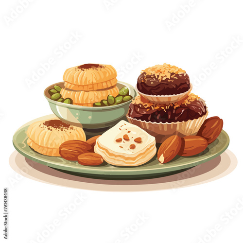 An illustration of traditional Eid sweets and treat