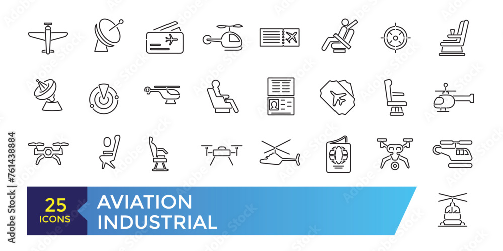 Aviation and Aircraft outline icon set with flight plane editable stroke symbol: airline, travel, charter, route, airplane, business jet, military fighter. Aviation and Aircraft outline icon set with flight plane editable stroke symbol: airline, travel, charter, route, airplane, business jet, military fighter.