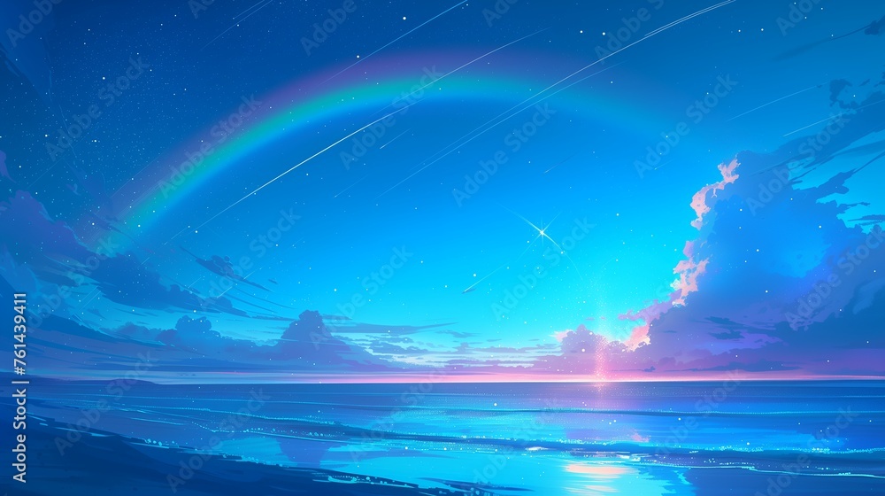 A rainbow view over the beautiful sea. Generative AI