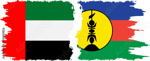 New Caledonia and United Arab Emirates grunge flags connection vector