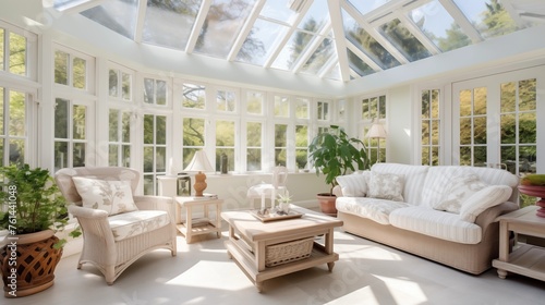 Sunroom with skylights creating a bright, airy atmosphere. photo