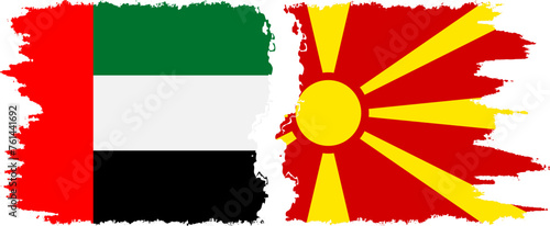 Northern Macedonia and United Arab Emirates grunge flags connection vector