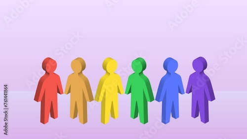 A composition of three-dimensional figures of people on a light background. Animation.
