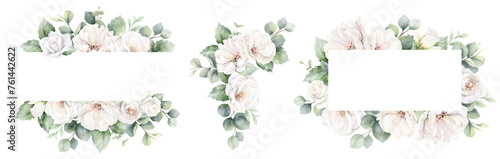 White roses and eucalyptus branches. Watercolor floral wreath. Foliage arrangement for wedding , greetings, wallpapers, fashion, fabric, home decoration. Hand painted illustration. © ElenaMedvedeva