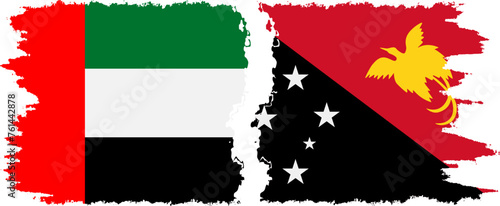 Papua New Guinea and United Arab Emirates grunge flags connection vector
