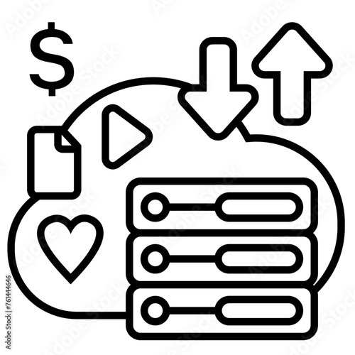 Content & Transit Network, Content Hosting Icon - Black, Outline