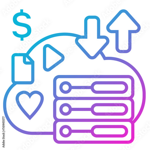 Content & Transit Network, Content Hosting Icon - Pink, Blue, Gradient, Outline