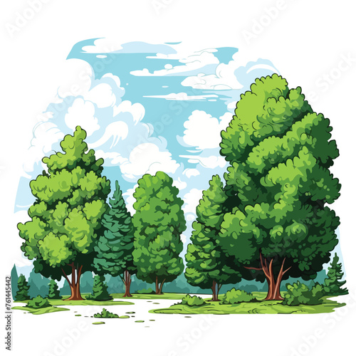 Background with green trees cartoon sketch flat 