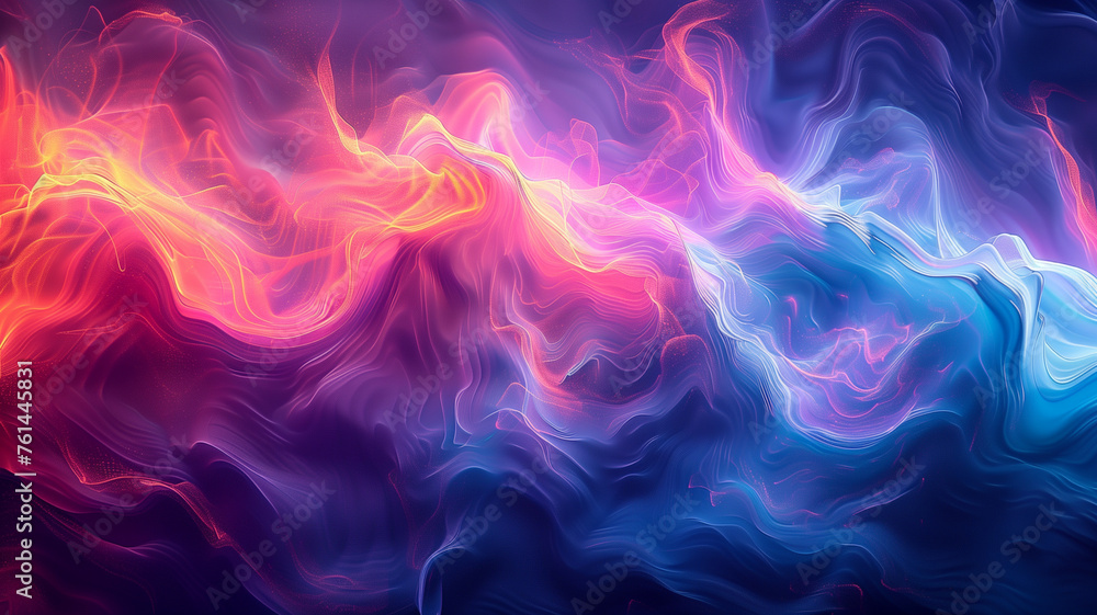 A colorful, abstract painting of a wave with a blue and orange background A colorful, abstract painting of a wave with a blue and orange background