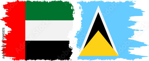 Saint Lucia and United Arab Emirates grunge flags connection vector
