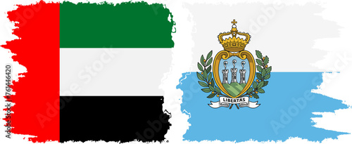 San Marino and United Arab Emirates grunge flags connection vector