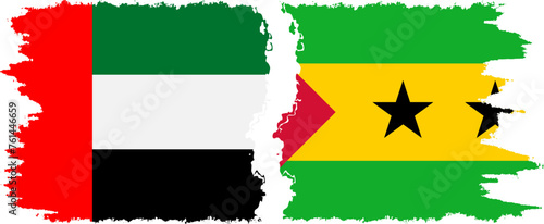 Sao Tome and Principe and United Arab Emirates grunge flags connection vector