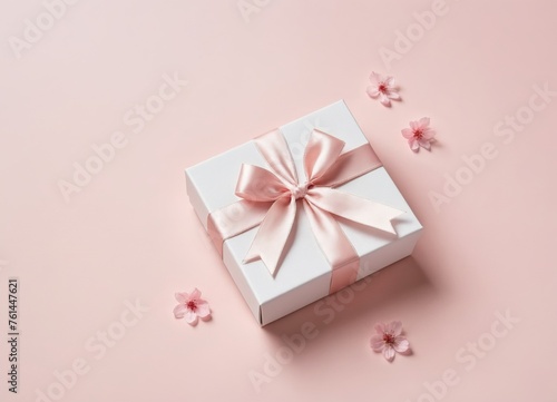 Small elegant present gift box with tiny pale pink satin ribbon © Universeal