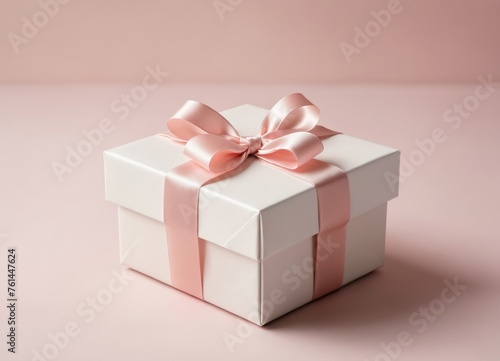 Small elegant present gift box with tiny pale pink satin ribbon