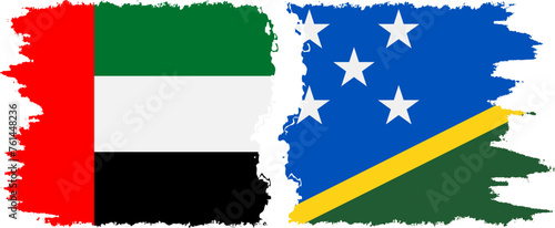 Solomon Islands and United Arab Emirates grunge flags connection vector