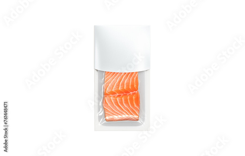 Blank transparent pack with white label for salmon mockup, isolated
