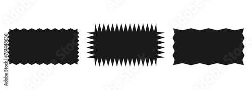 Zigzag rectangular shape.A set of uneven zigzag rectangular shapes. Black color. Isolated elements for design of text box, button, badge, banner, tag, sticker, badge. Vector illustration.