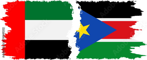 South Sudan and United Arab Emirates grunge flags connection vector