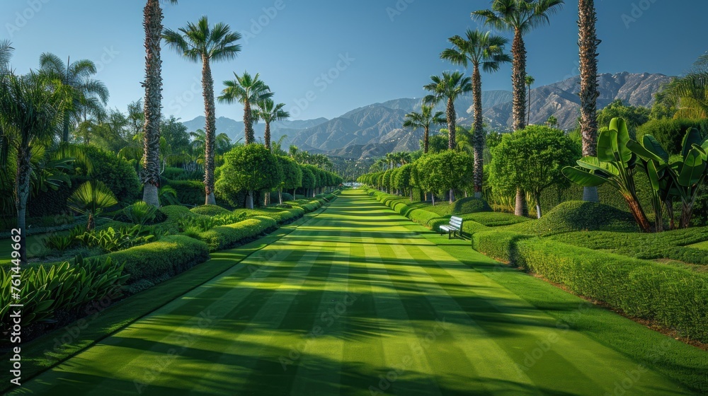 Golf course with palm trees and lawns