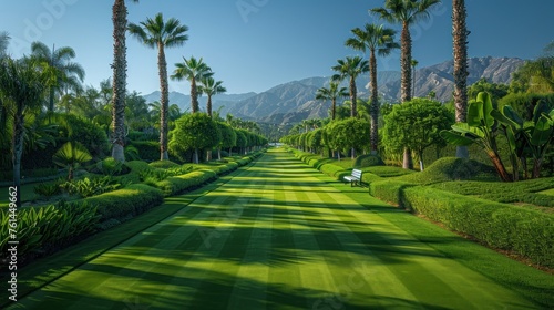 Golf course with palm trees and lawns