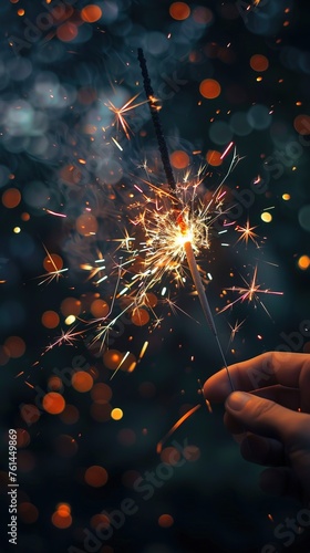 Close-up of bright bruning sparklers in the night photo