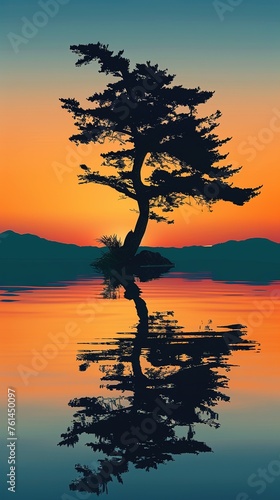 Cypress Tree Silhouette at Sunset