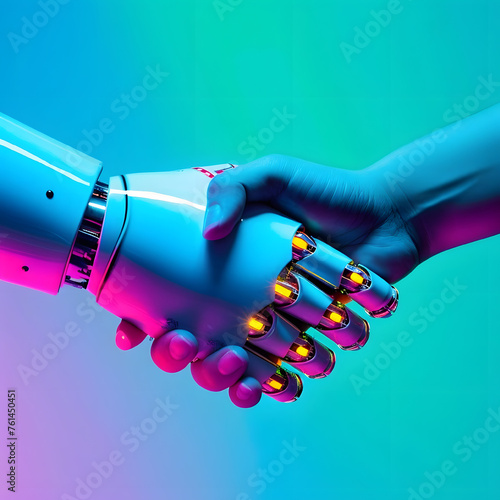 Digital robot handshake human background futuristic digital age robot science digital technology.