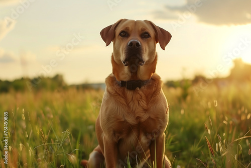 dog sitting in the field