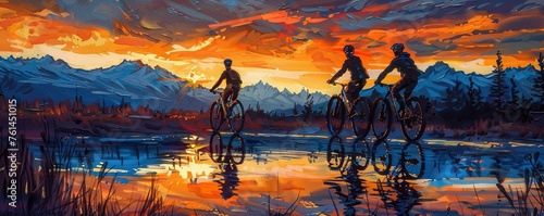 Mountain bikers at sunrise