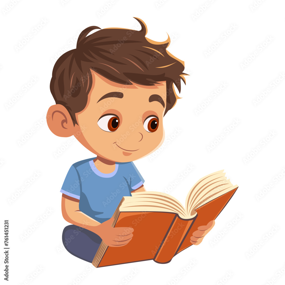 A small boy is reading a book with interest. A small boy is reading a book with interest.