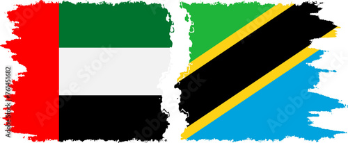 Tanzania and United Arab Emirates grunge flags connection vector