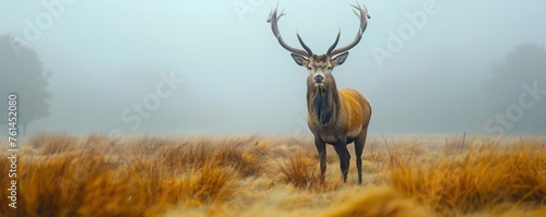 Windswept Stag in the Field in the United Kingdom