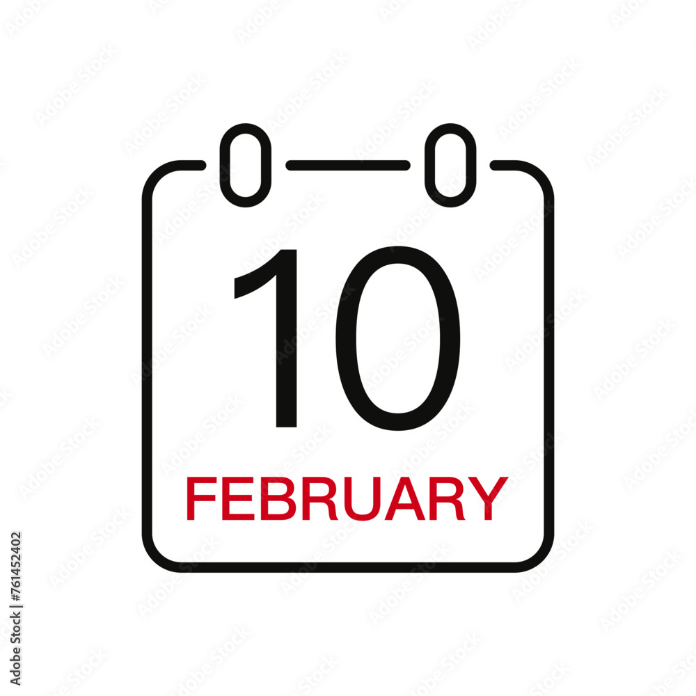 February 10 date on the calendar, vector line stroke icon for user interface. Calendar with date, vector illustration. February 10 date on the calendar, vector line stroke icon for user interface. Calendar with date, vector illustration.