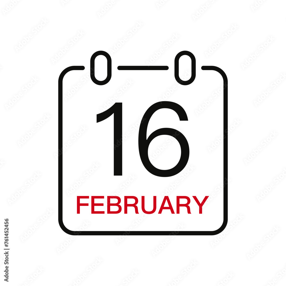 February 16 date on the calendar, vector line stroke icon for user interface. Calendar with date, vector illustration. February 16 date on the calendar, vector line stroke icon for user interface. Calendar with date, vector illustration.