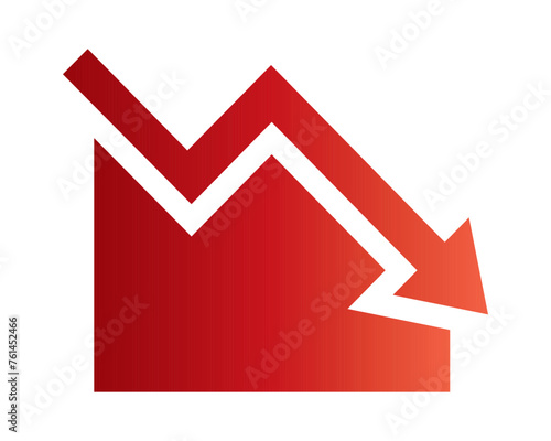 Red arrow going down stock icon on white background. Bankruptcy, financial market crash icon for your web site design, logo, app, UI. graph bar chart down trend symbol.chart going down sign.	