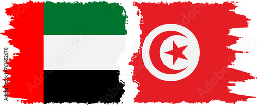 Tunisia and United Arab Emirates grunge flags connection vector