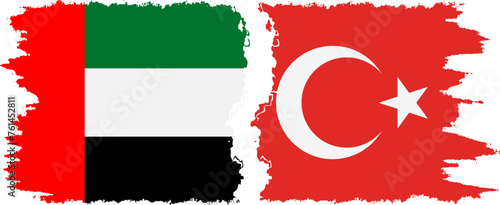 Turkey and United Arab Emirates grunge flags connection vector