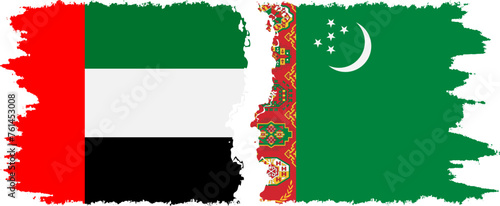 Turkmenistan and United Arab Emirates grunge flags connection vector