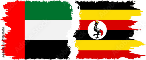 Uganda and United Arab Emirates grunge flags connection vector