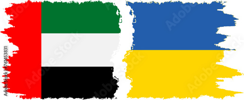 Ukraine and United Arab Emirates grunge flags connection vector