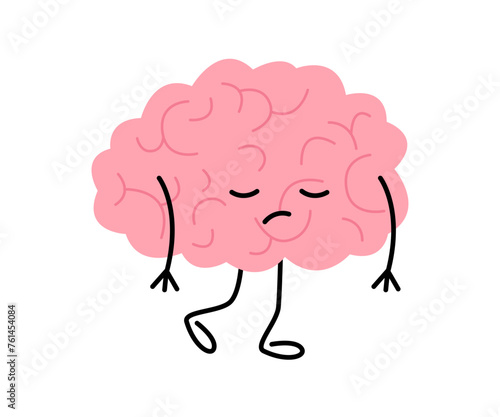Low tired level energy brain of person, cartoon character. Brain with low charge, lack energy and power. Strain, burnout. Vector