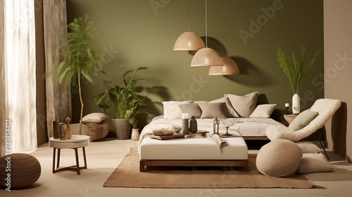Taupe and Soft Green Create a natural and calming atmosphere with taupe walls and soft green accents.