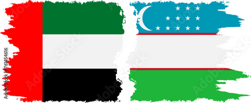 Uzbekistan and United Arab Emirates grunge flags connection vector